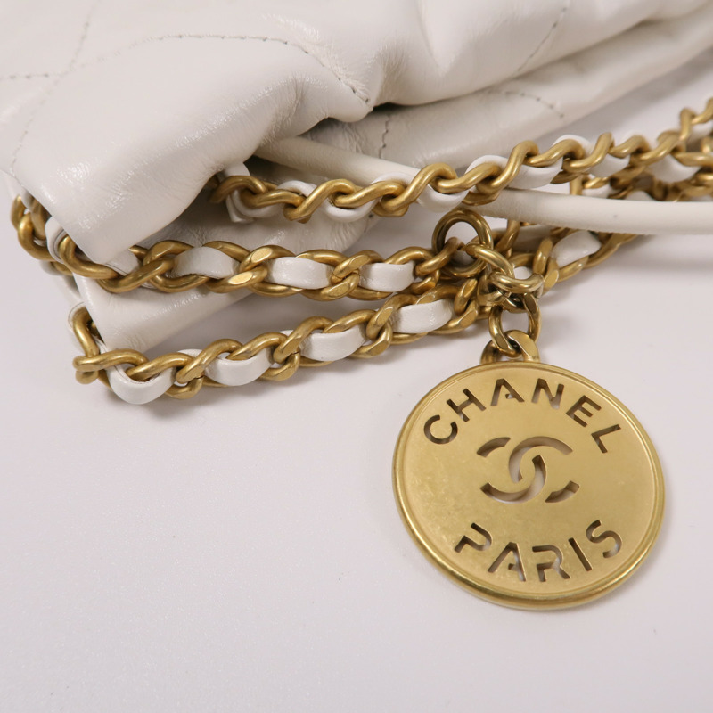 CHANEL 牛皮皮革22 Mini鏈帶肩背袋-5