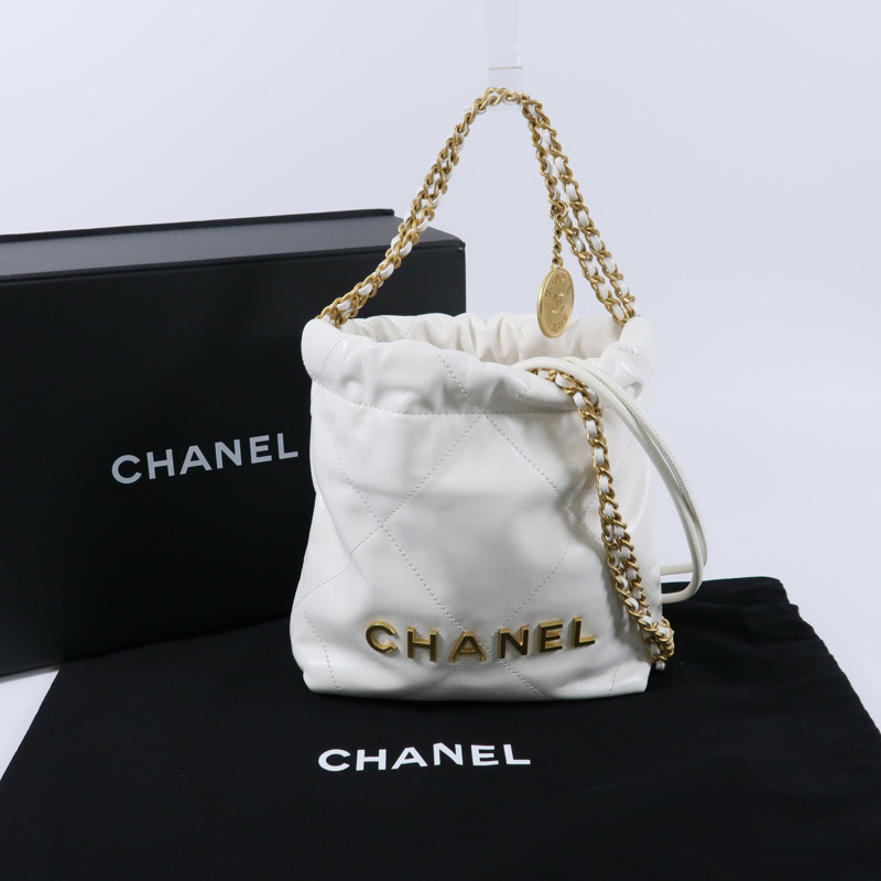 CHANEL 牛皮皮革22 Mini鏈帶肩背袋-8