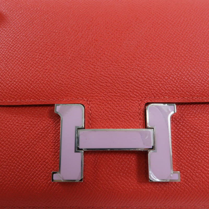HERMES Epsom皮革Constance Mini肩背袋Rouge Tomate-6