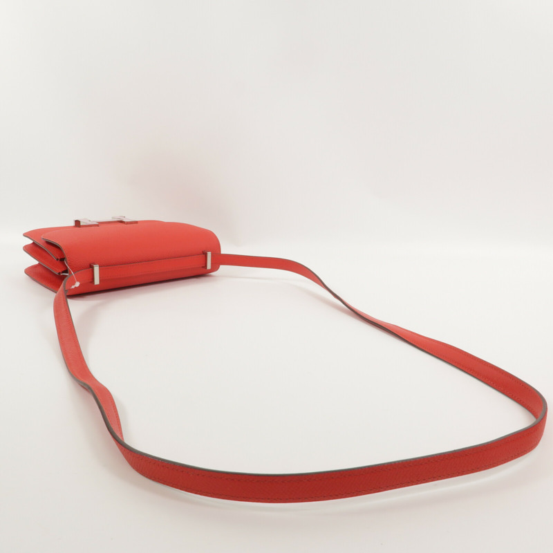 HERMES Epsom皮革Constance Mini肩背袋Rouge Tomate-8
