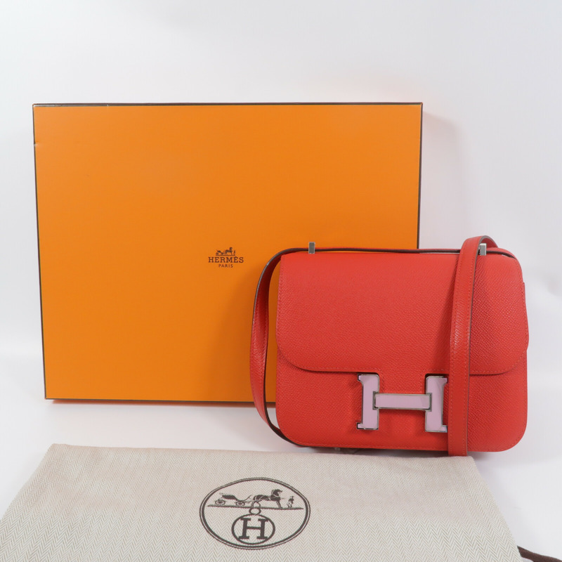 HERMES Epsom皮革Constance Mini肩背袋Rouge Tomate-9
