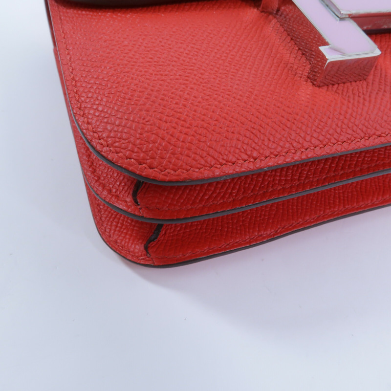HERMES Epsom皮革Constance Mini肩背袋Rouge Tomate-10