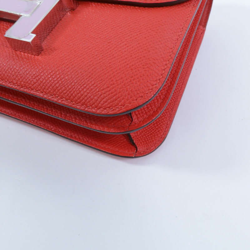 HERMES Epsom皮革Constance Mini肩背袋Rouge Tomate-11