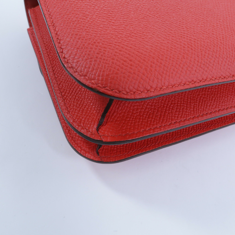 HERMES Epsom皮革Constance Mini肩背袋Rouge Tomate-12