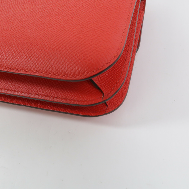 HERMES Epsom皮革Constance Mini肩背袋Rouge Tomate-13