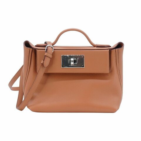 Hermes 展示品 24/24 牛皮銀扣斜背包-21cm(37金棕)