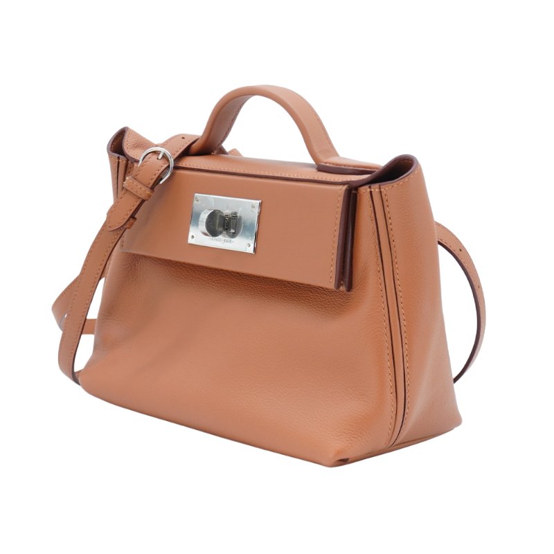 Hermes 展示品 24/24 牛皮銀扣斜背包-21cm(37金棕)-1