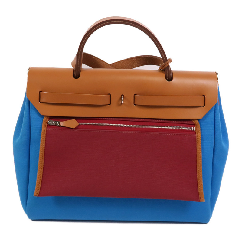 HERMES 帆布Herbag PM手挽肩背兩用袋Bleu Izmir/Ruby-1