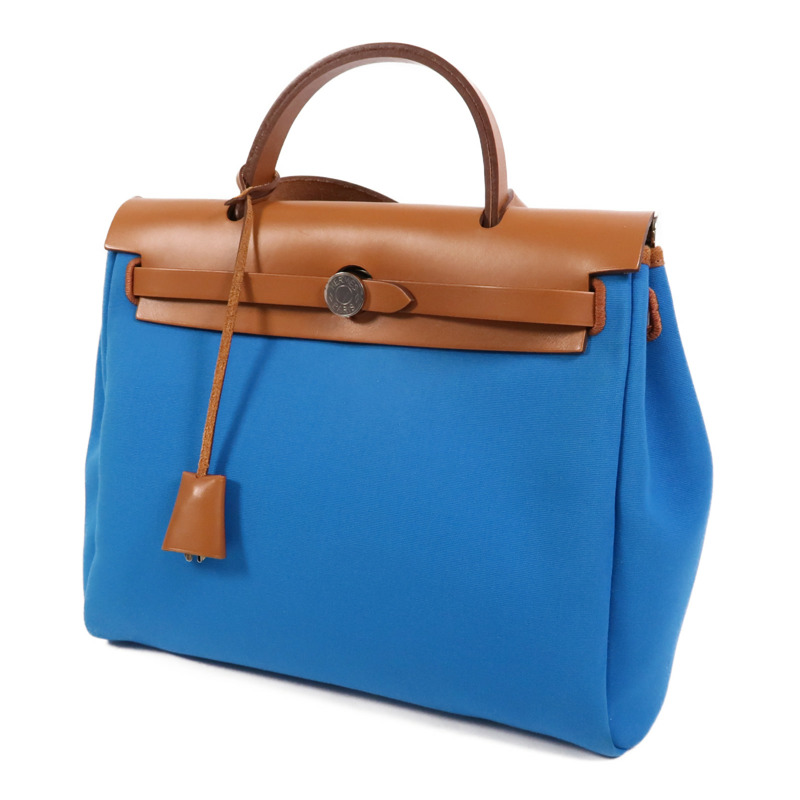 HERMES 帆布Herbag PM手挽肩背兩用袋Bleu Izmir/Ruby-2