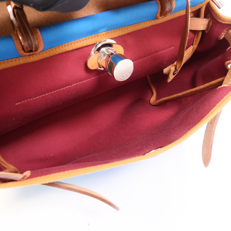 HERMES 帆布Herbag PM手挽肩背兩用袋Bleu Izmir/Ruby-4
