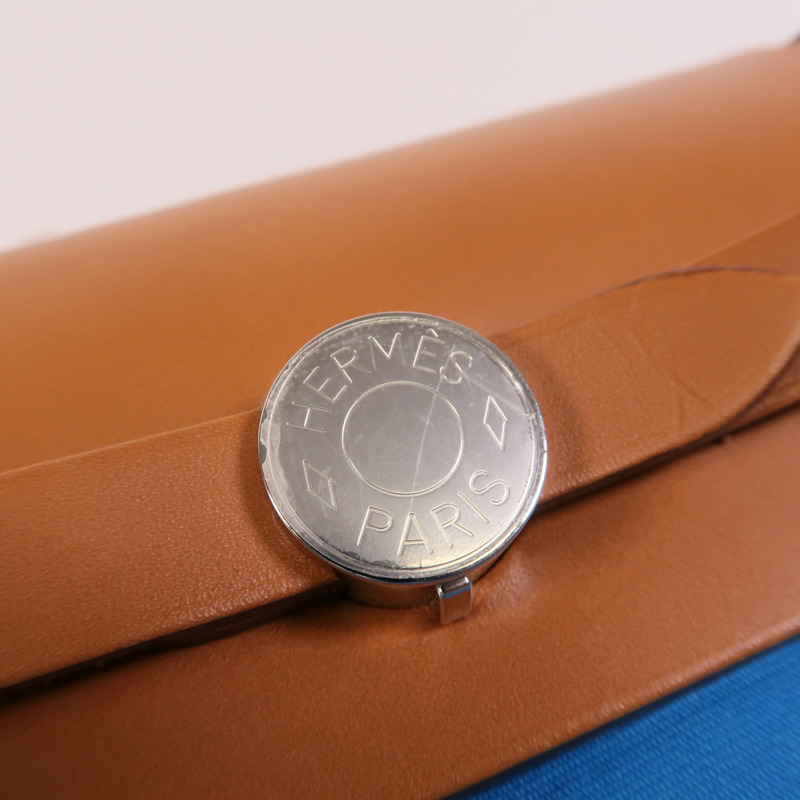 HERMES 帆布Herbag PM手挽肩背兩用袋Bleu Izmir/Ruby-7