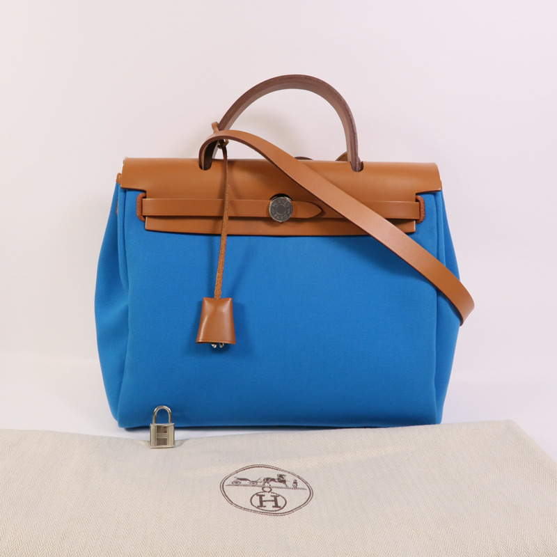 HERMES 帆布Herbag PM手挽肩背兩用袋Bleu Izmir/Ruby-11