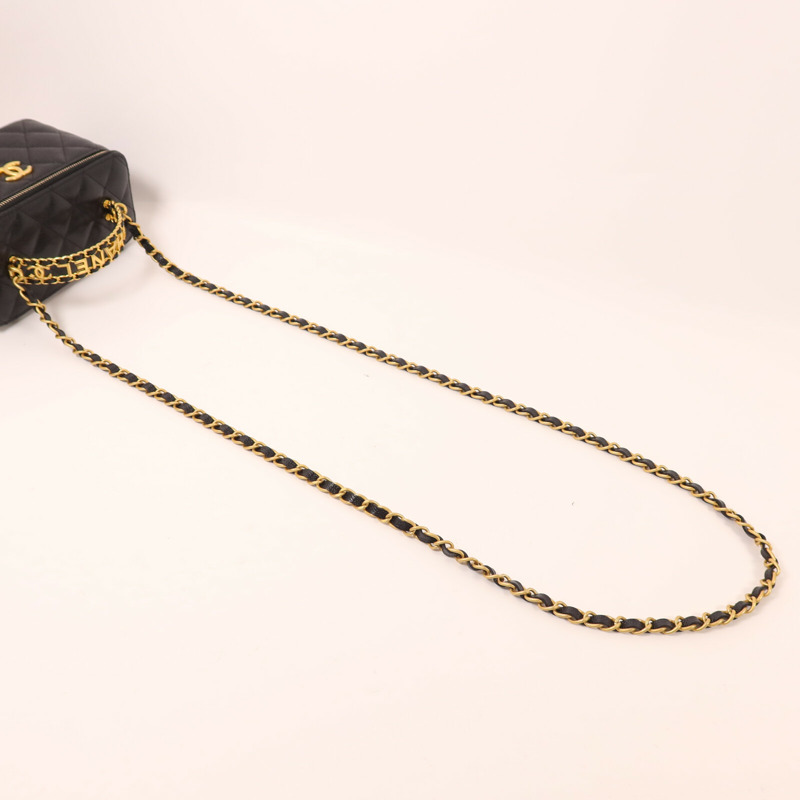 CHANEL 牛皮皮革Vanity Case Top Handle鏈帶手挽肩背兩用袋-7