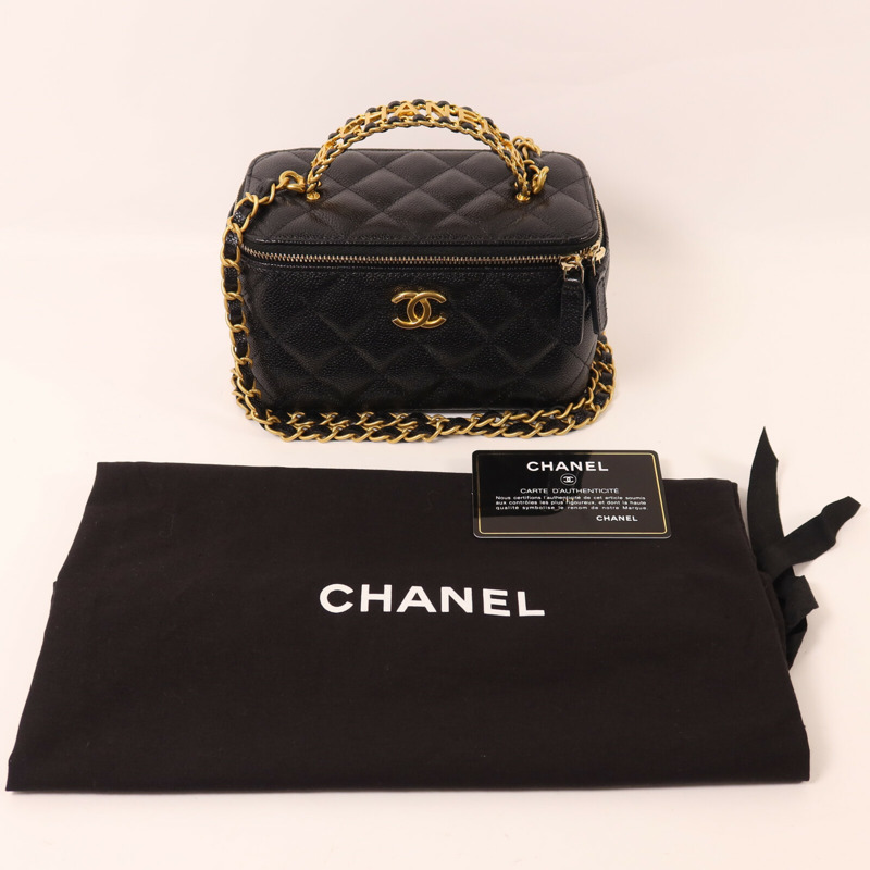 CHANEL 牛皮皮革Vanity Case Top Handle鏈帶手挽肩背兩用袋-9