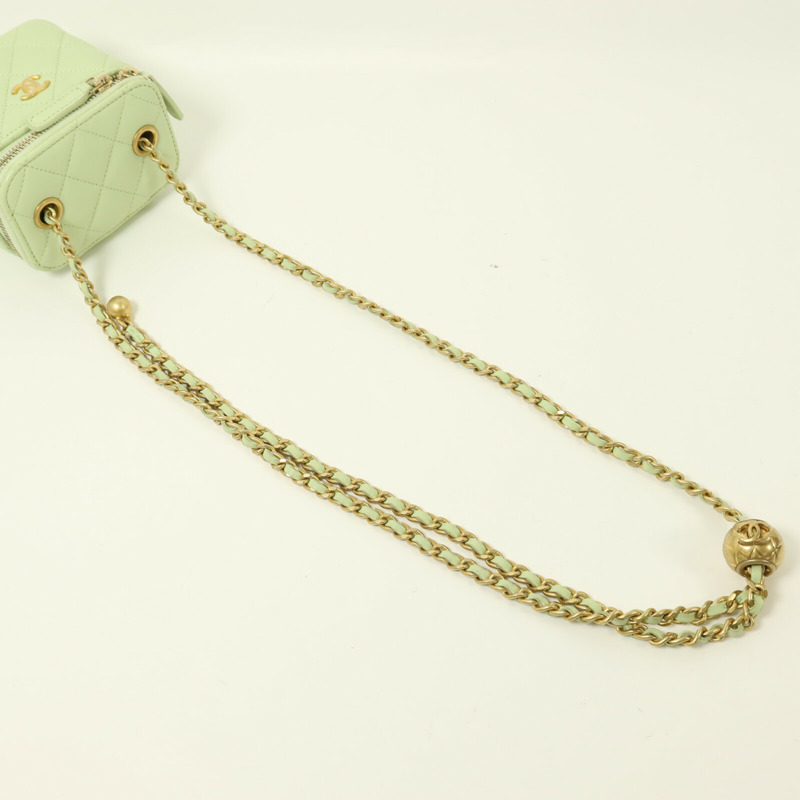 CHANEL 羊皮皮革Vanity Case Gold Ball鏈帶肩背袋-7