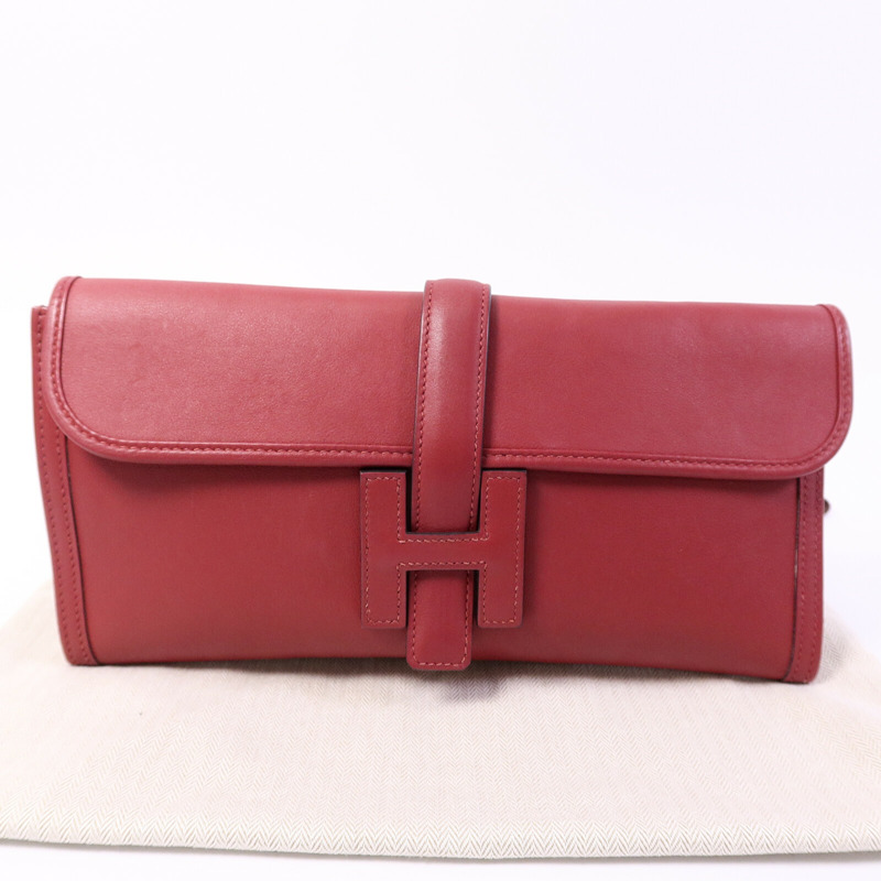 HERMES Swift皮革Jige Elan 29 Clutch手拿包Rouge Grenade-8
