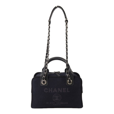CHANEL 帆布Deauville Bowling鏈帶手挽肩背兩用袋
