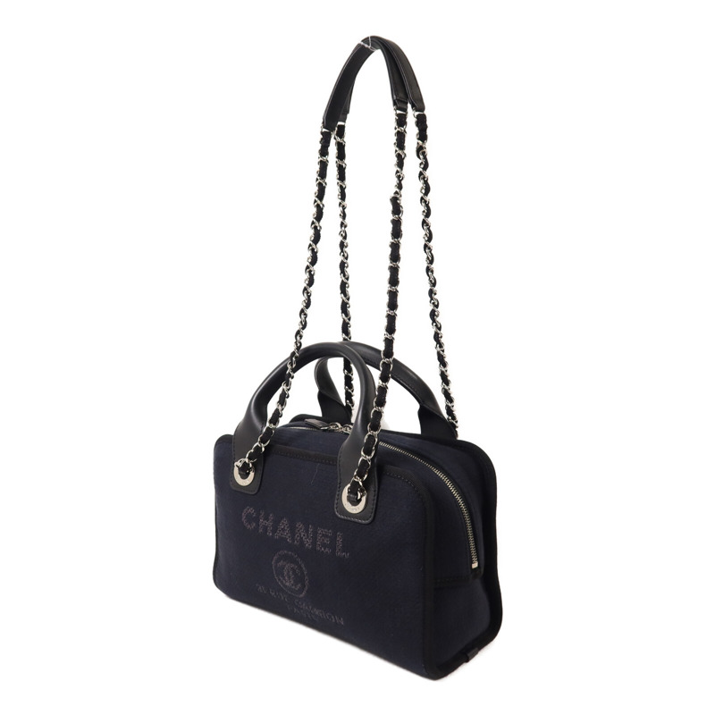 CHANEL 帆布Deauville Bowling鏈帶手挽肩背兩用袋-2