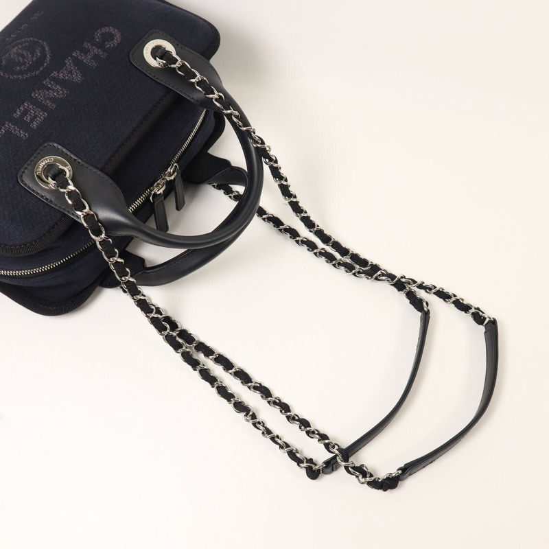 CHANEL 帆布Deauville Bowling鏈帶手挽肩背兩用袋-7