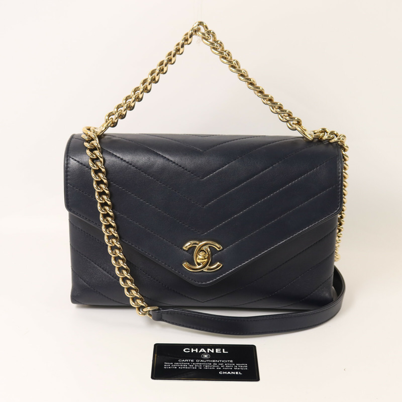 CHANEL 牛皮皮革Chain Shoulder鏈帶手挽肩背兩用袋-9