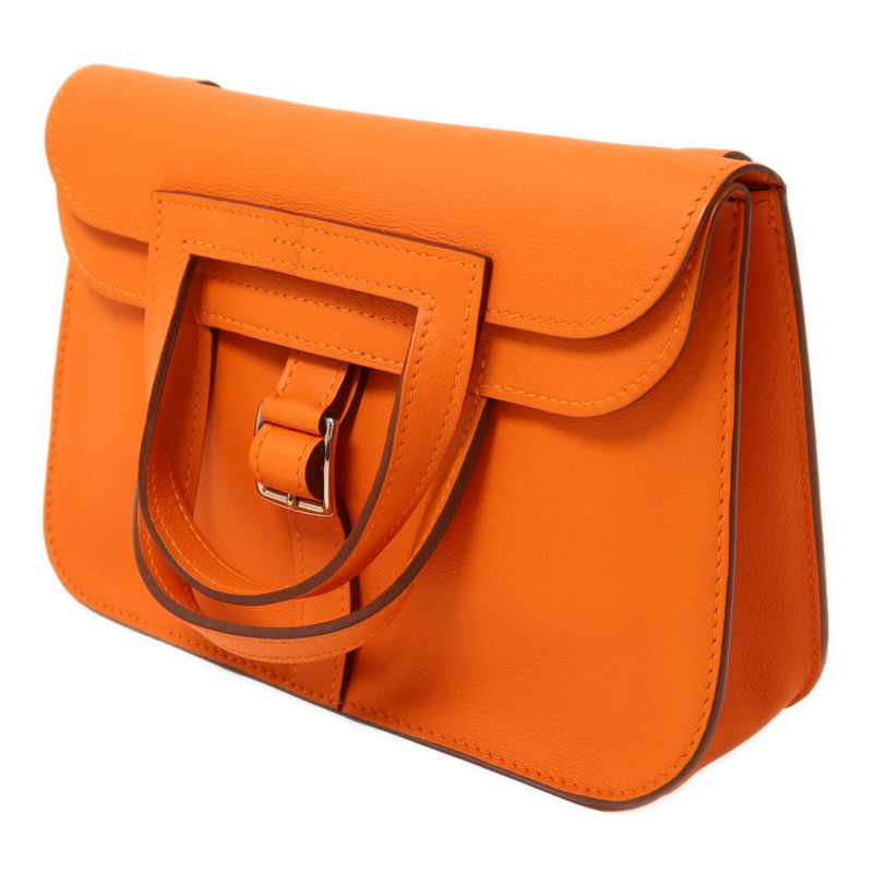 HERMES Swift皮革Mini Halzan手挽肩背兩用袋Orange-2