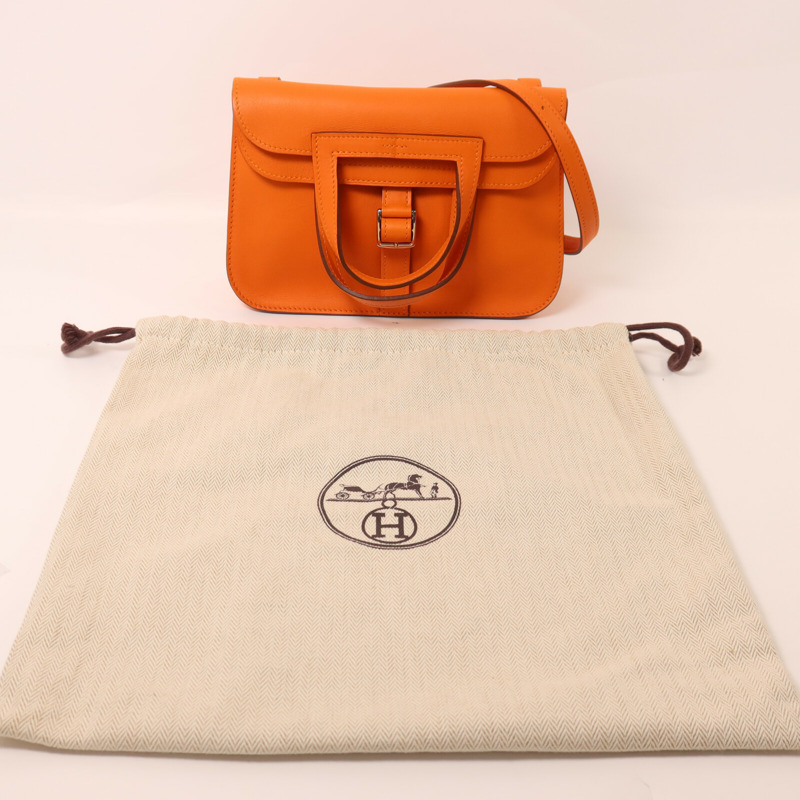 HERMES Swift皮革Mini Halzan手挽肩背兩用袋Orange-8
