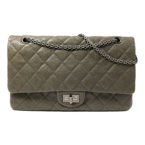 CHANEL 牛皮皮革2.55 Jumbo鏈帶手挽肩背兩用袋