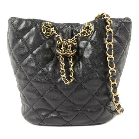 CHANEL 牛皮皮革Bucket Bag鏈帶肩背袋
