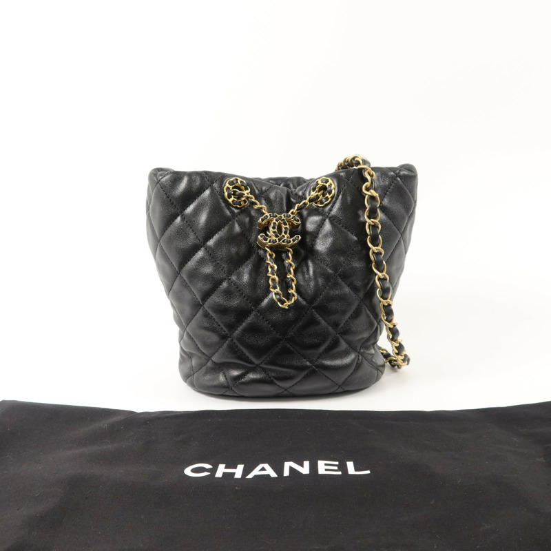 CHANEL 牛皮皮革Bucket Bag鏈帶肩背袋-8