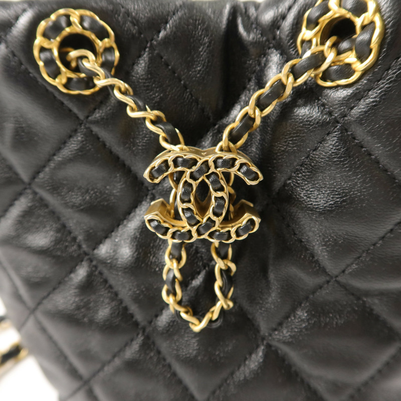 CHANEL 牛皮皮革Bucket Bag鏈帶肩背袋-9