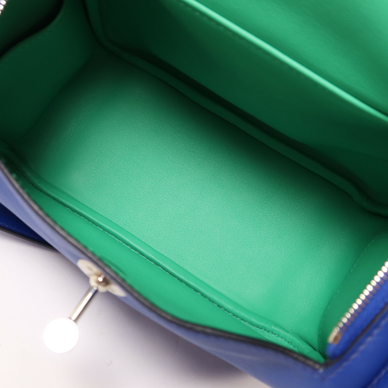 HERMES Swift皮革Mini Lindy手挽肩背兩用袋Bleu Royal/Menthe-4