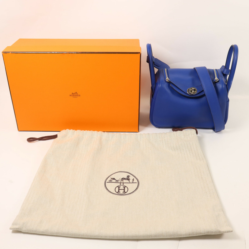 HERMES Swift皮革Mini Lindy手挽肩背兩用袋Bleu Royal/Menthe-8