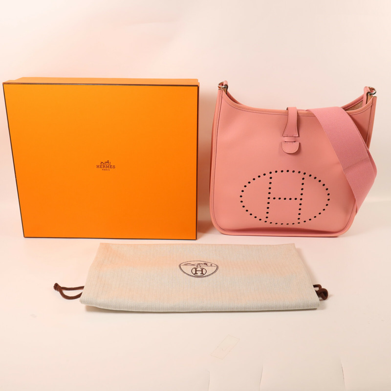 HERMES Epsom皮革Evelyne PM 肩背袋Rose Confetti-8