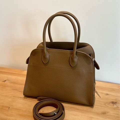 全新THE ROW Margaux 10 通勤純色按扣開合 小牛皮 深啡色 手提包W1190L133DOPL