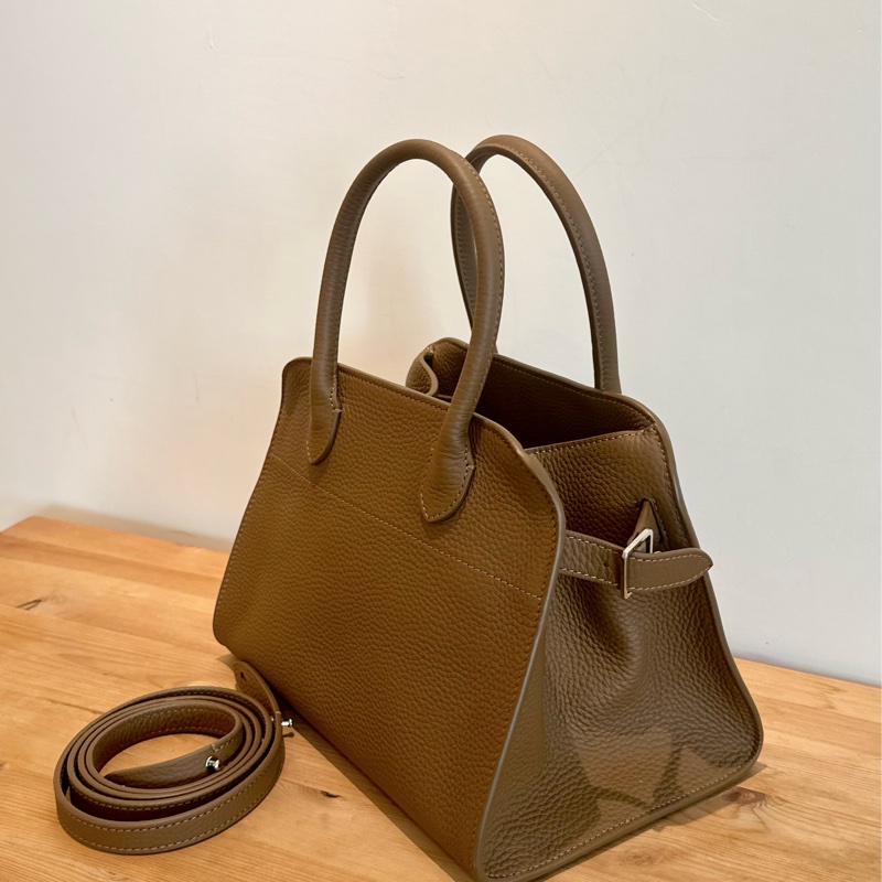 全新THE ROW Margaux 10 通勤純色按扣開合 小牛皮 深啡色 手提包W1190L133DOPL-1