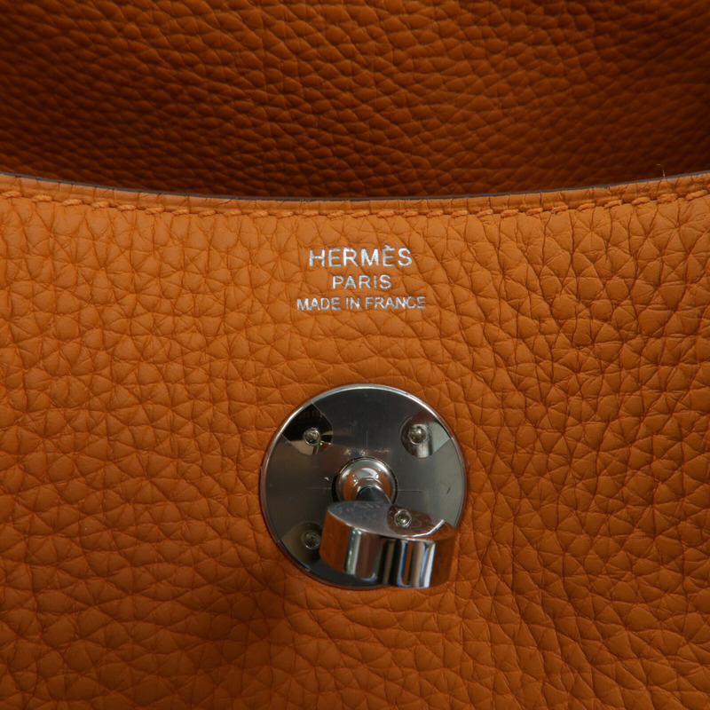 HERMES Clemence皮革Lindy 26手挽肩背兩用袋Orange-5