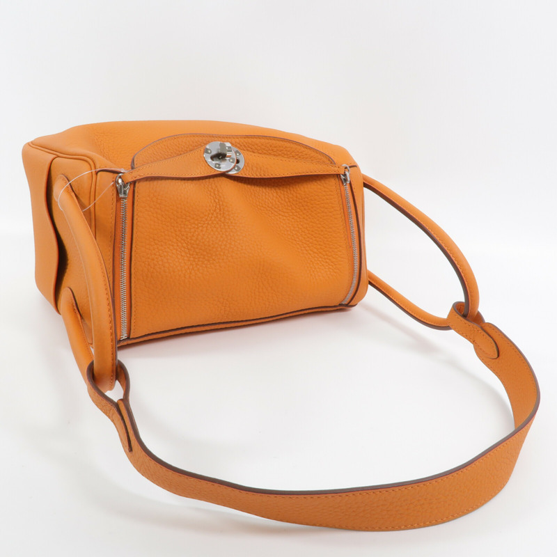 HERMES Clemence皮革Lindy 26手挽肩背兩用袋Orange-8