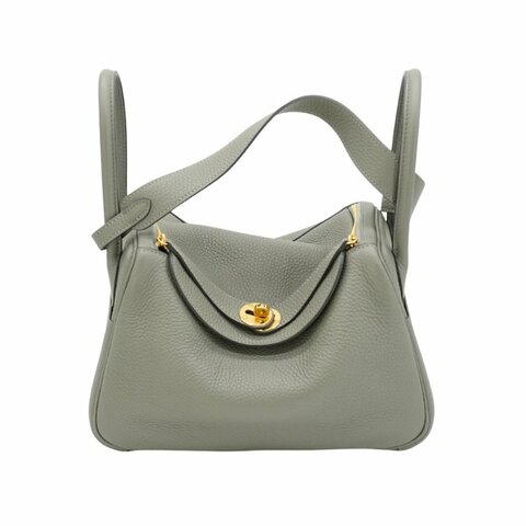 Hermes 展示品 Lindy 26 TC牛皮金釦手提/肩背兩用包(0L積雲灰)