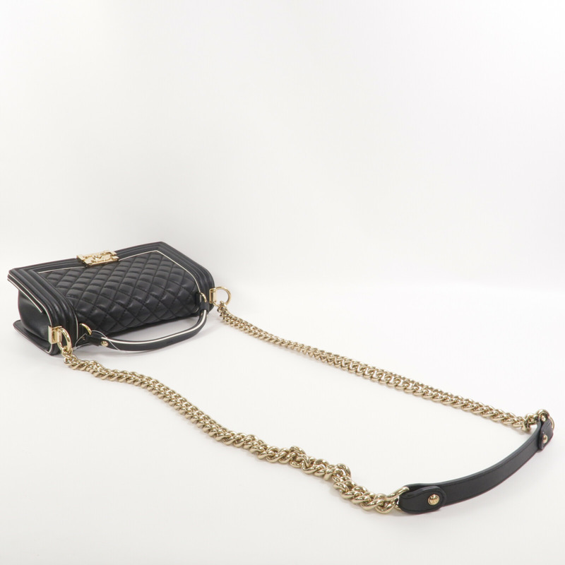 CHANEL 羊皮皮革Boy 25鏈帶手挽肩背兩用袋-10