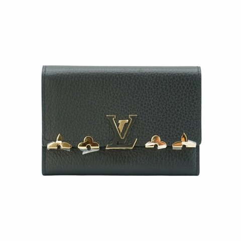 Louis Vuitton 展示品 Capucines Taurillon 牛皮釦式三折中夾(M82764-黑)