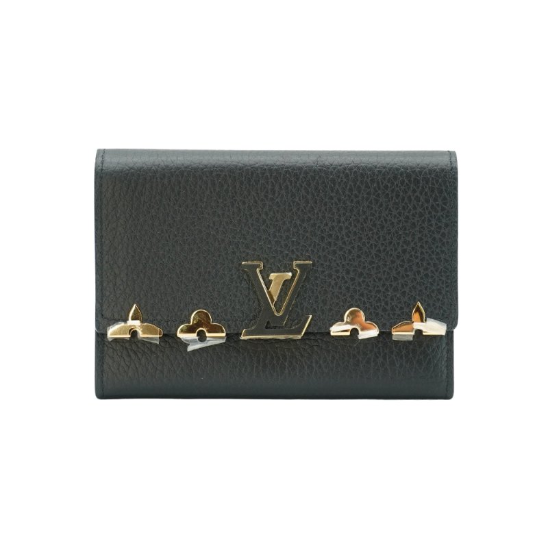 Louis Vuitton 展示品 Capucines Taurillon 牛皮釦式三折中夾(M82764-黑)-0