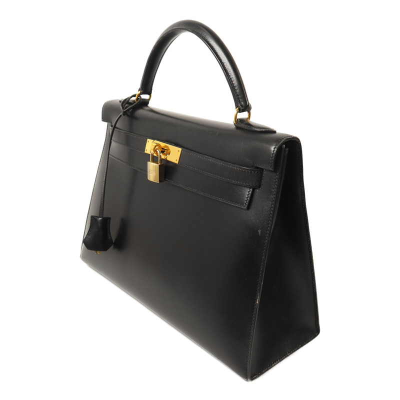 HERMES Box Calf皮革Kelly 32手挽肩背兩用袋Noir-2