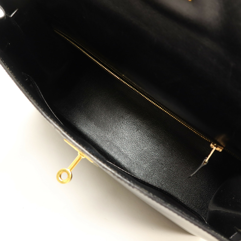 HERMES Box Calf皮革Kelly 32手挽肩背兩用袋Noir-4