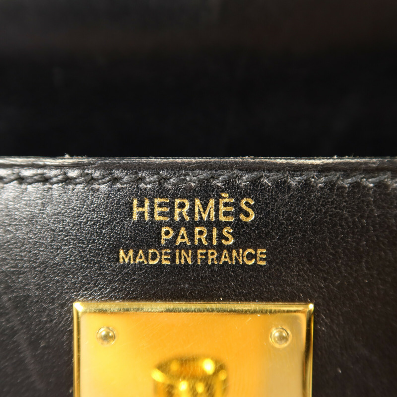HERMES Box Calf皮革Kelly 32手挽肩背兩用袋Noir-5