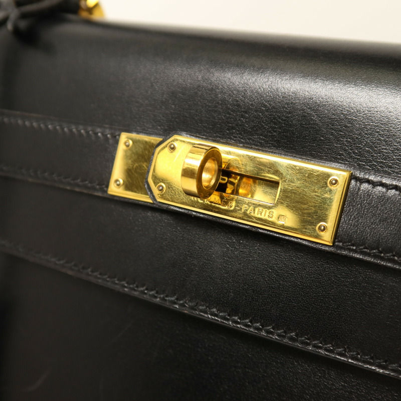 HERMES Box Calf皮革Kelly 32手挽肩背兩用袋Noir-9