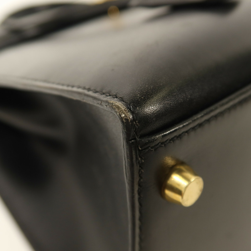HERMES Box Calf皮革Kelly 32手挽肩背兩用袋Noir-10