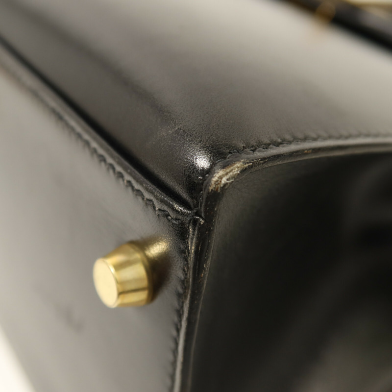 HERMES Box Calf皮革Kelly 32手挽肩背兩用袋Noir-11