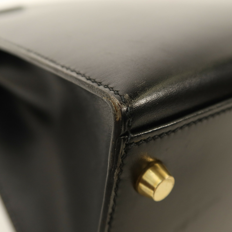 HERMES Box Calf皮革Kelly 32手挽肩背兩用袋Noir-12