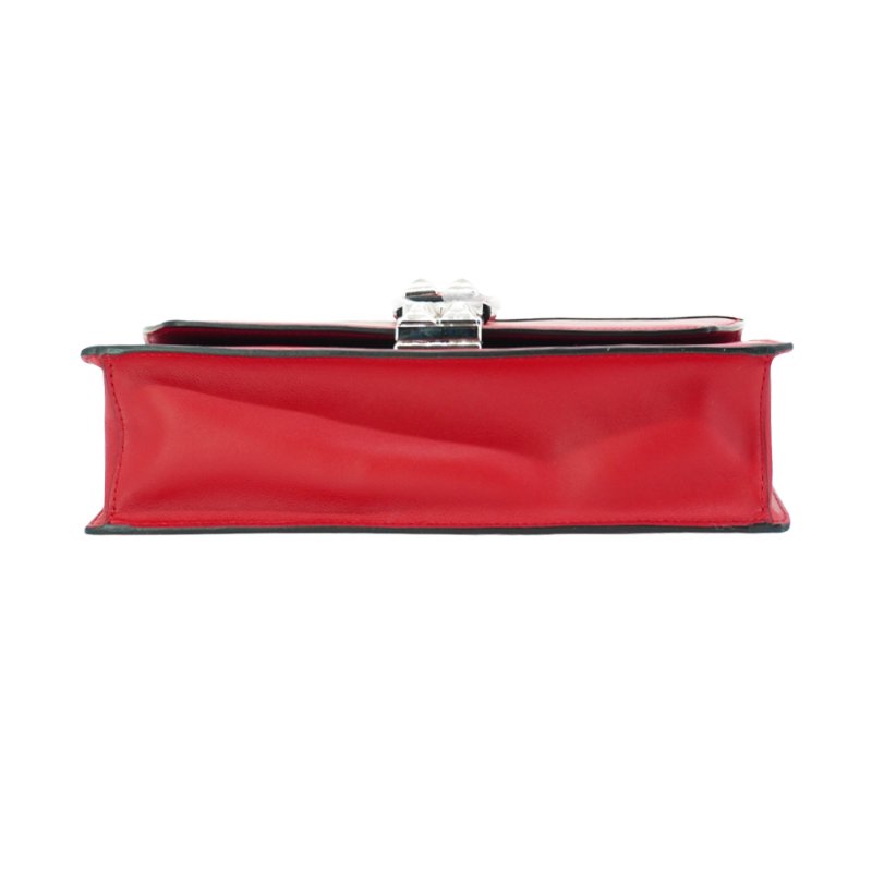 Prada 展示品 Saffiano Eleltra 銀釦全皮鉚釘鍊帶斜背包(1BD120-紅)-3