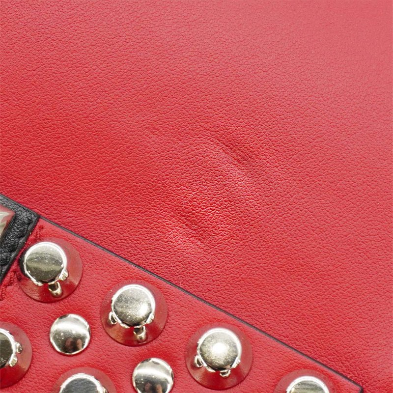 Prada 展示品 Saffiano Eleltra 銀釦全皮鉚釘鍊帶斜背包(1BD120-紅)-6